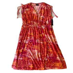 A Line Dress Sleeveless Summer Womens M Faded Glory Orange Pink Beach Sunset